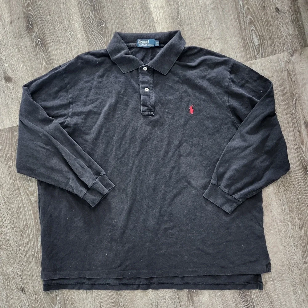 Polo Ralph Lauren Mens Long Sleeve Polo Shirt 3XB Black Red Pony Logo